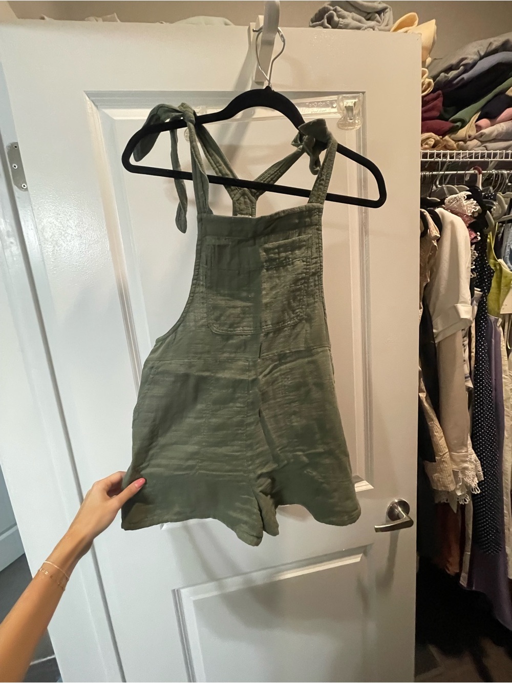 Aerie Olive Green Women's Linen Romper Overalls